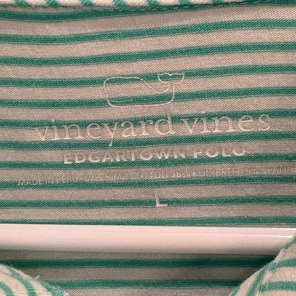 Vineyard Vines Edgartown Polo Green White Striped Size Large - Picture 5 of 7